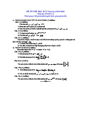 Đề ôn thi học kỳ I môn thi Toán 12 - Đề số 9